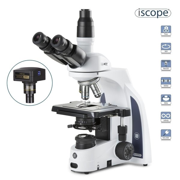 Euromex iScope 40X-1000X Trinocular Compound Microscope w/ 18MP USB 3 Digital Camera & Plan IOS Objectives IS1153-PLI-18M3
